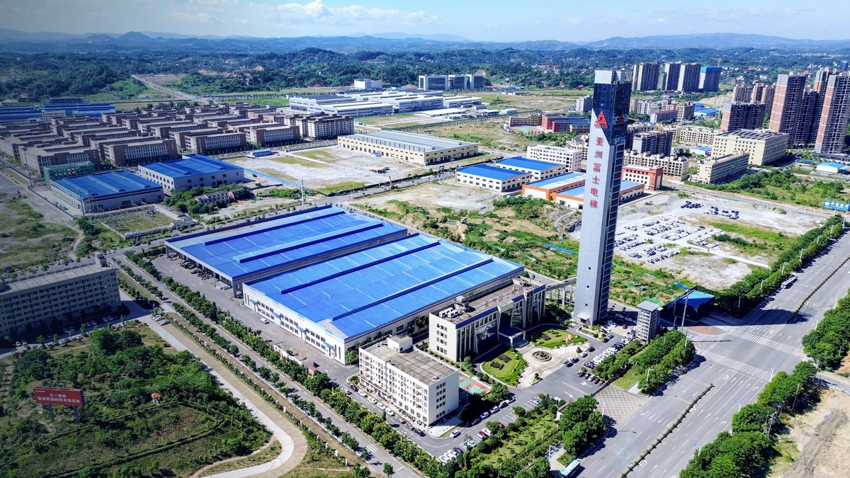 Aerial view of the elevator manufacturing campus